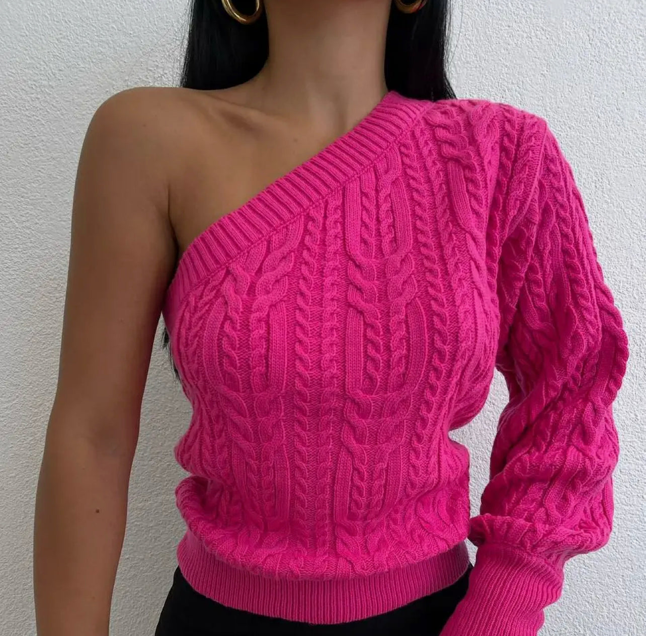 Off Shoulder Cable Knit